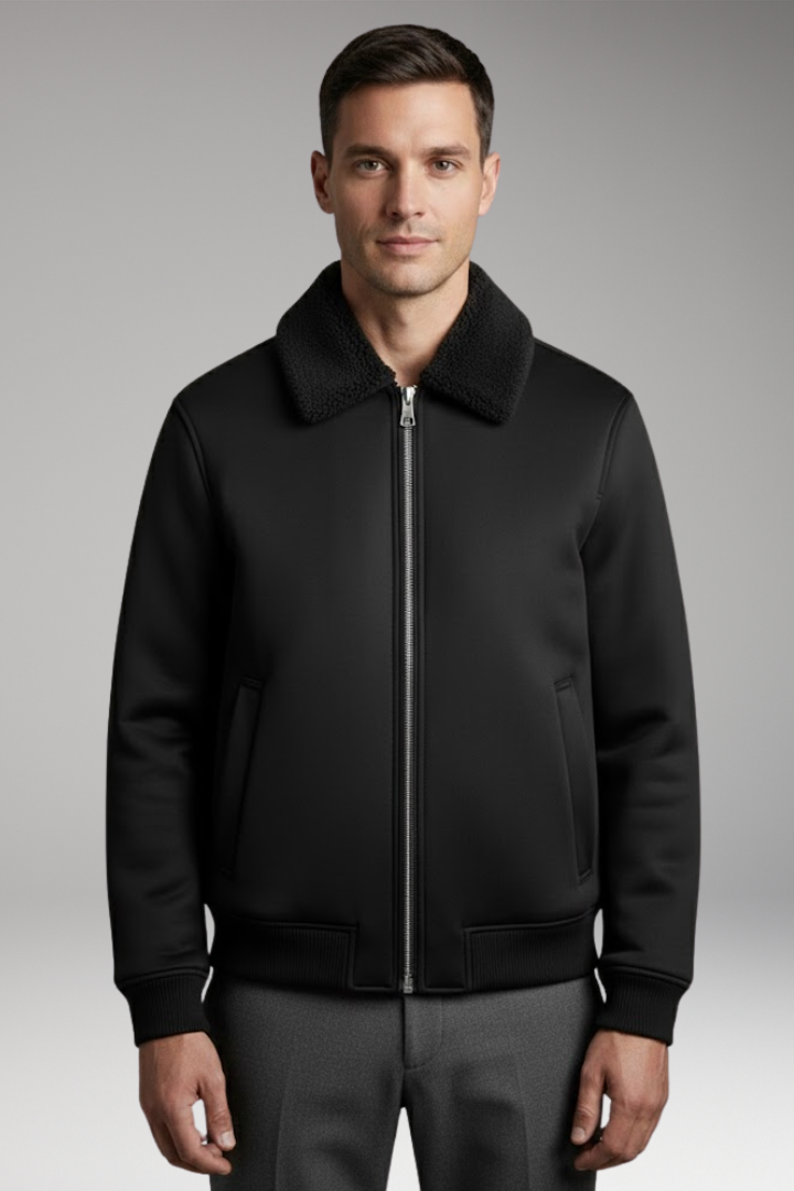 Men's Jacket with Zip Closure and Ribbed Cuffs