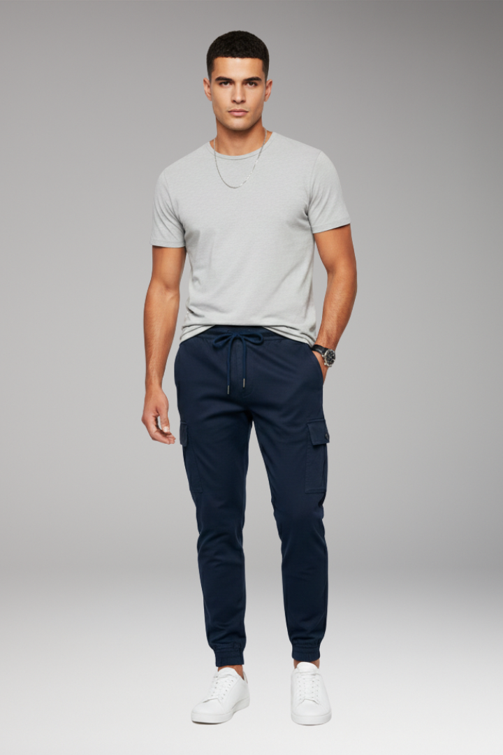 Men's Jogger Pants with Elastic Waist and Cargo Pockets