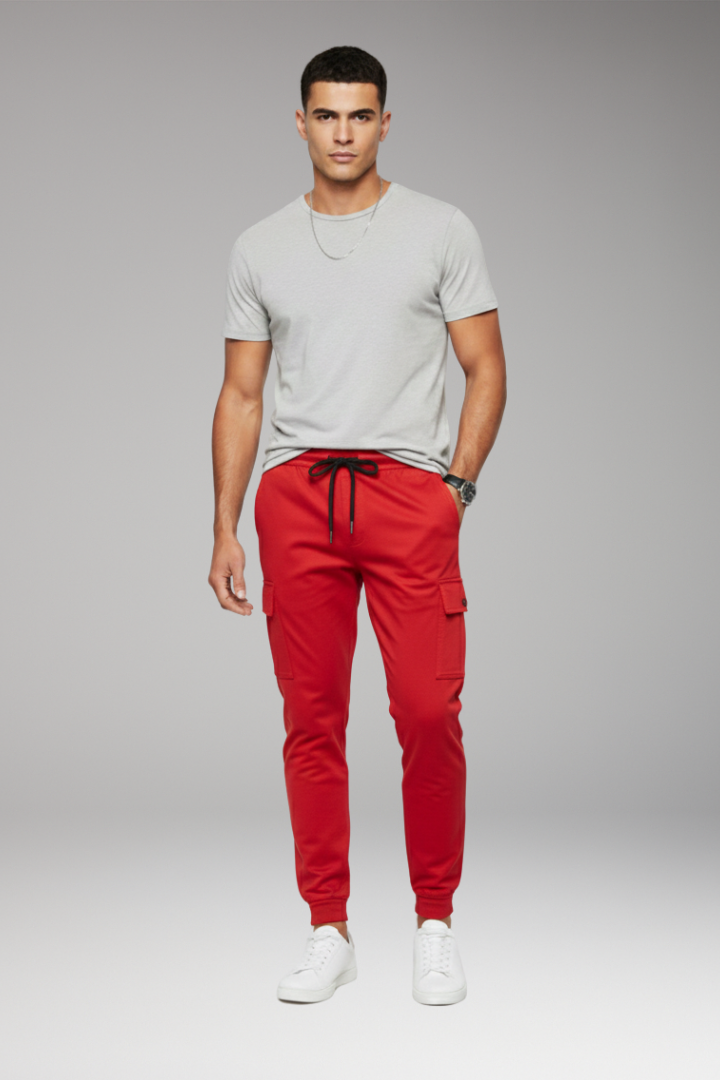 Men's Jogger Pants with Elastic Waist and Cargo Pockets