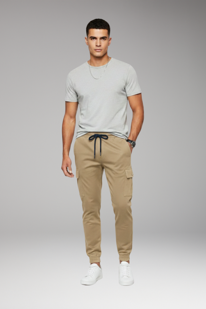 Men's Jogger Pants with Elastic Waist and Cargo Pockets