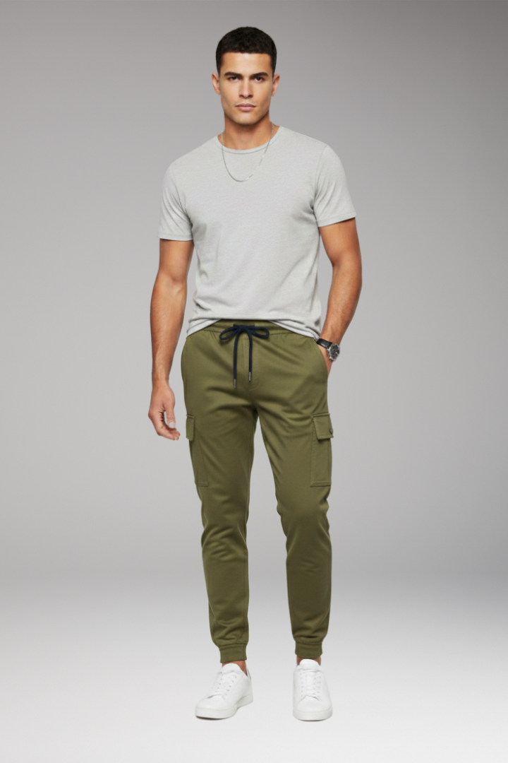 Men's Jogger Pants with Elastic Waist and Cargo Pockets