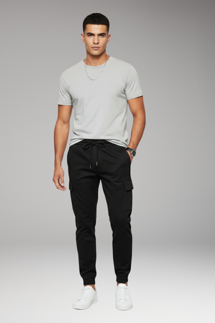 Men's Jogger Pants with Elastic Waist and Cargo Pockets