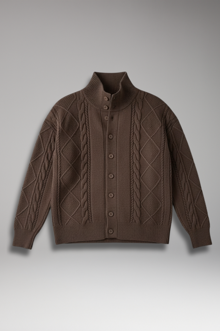 Men’s Knit Cardigan with Button Closure and Ribbed Surface