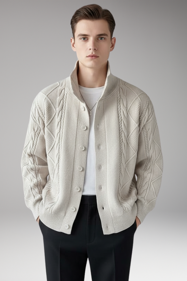 Men’s Knit Cardigan with Button Closure and Ribbed Surface
