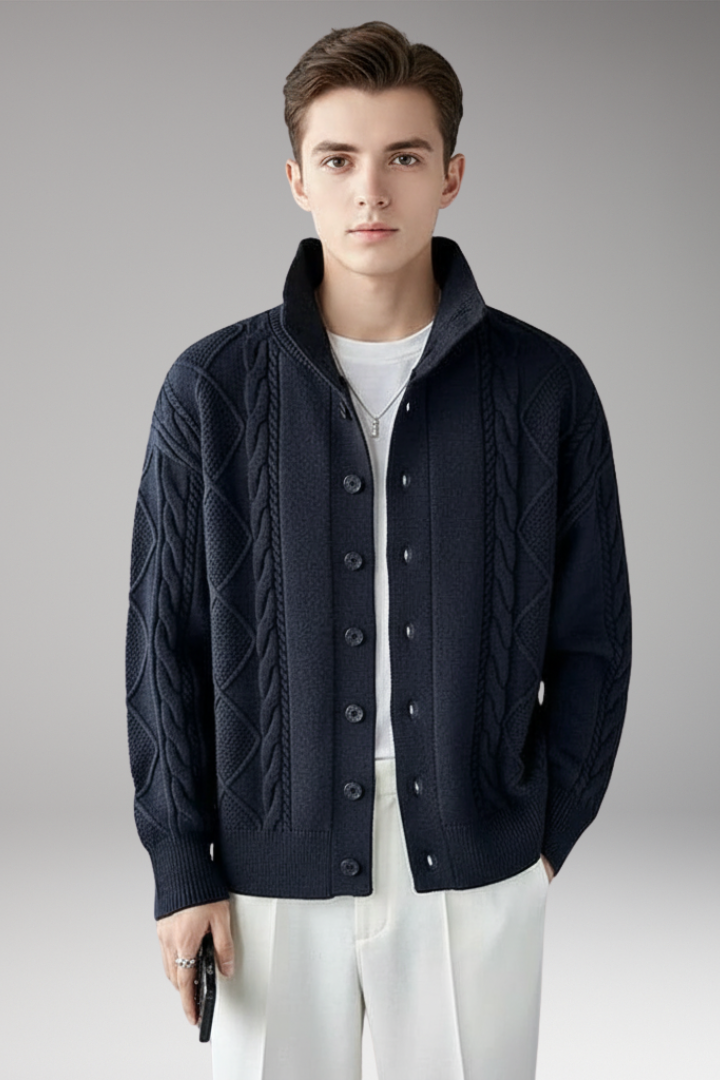 Men’s Knit Cardigan with Button Closure and Ribbed Surface