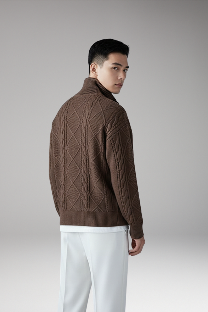 Men’s Knit Cardigan with Button Closure and Ribbed Surface
