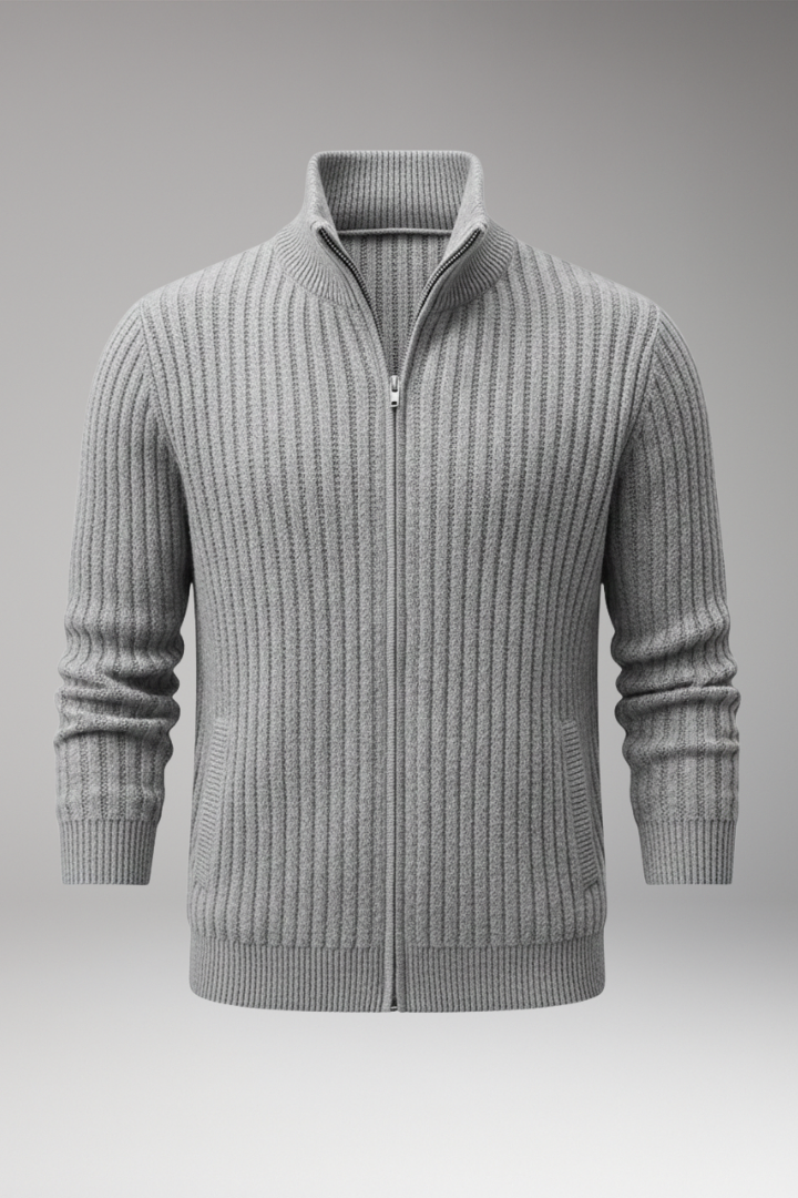 Men’s Knit Cardigan with Stand Collar and Stripes
