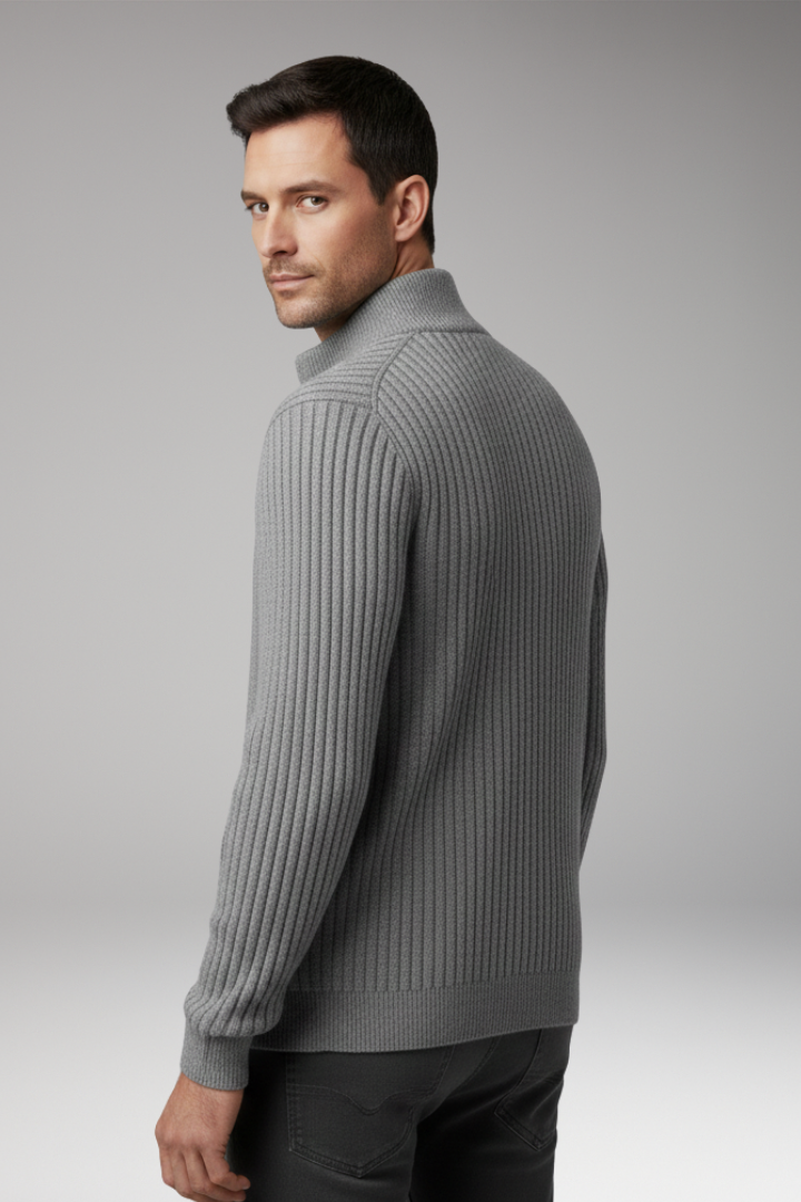 Men’s Knit Cardigan with Stand Collar and Stripes