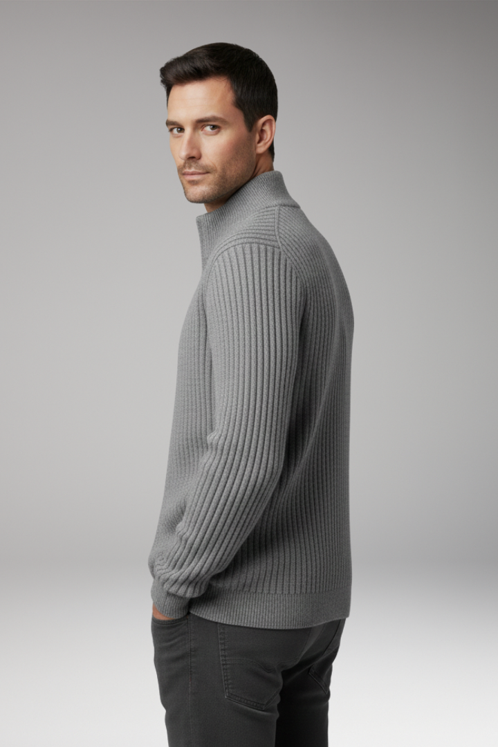 Men’s Knit Cardigan with Stand Collar and Stripes
