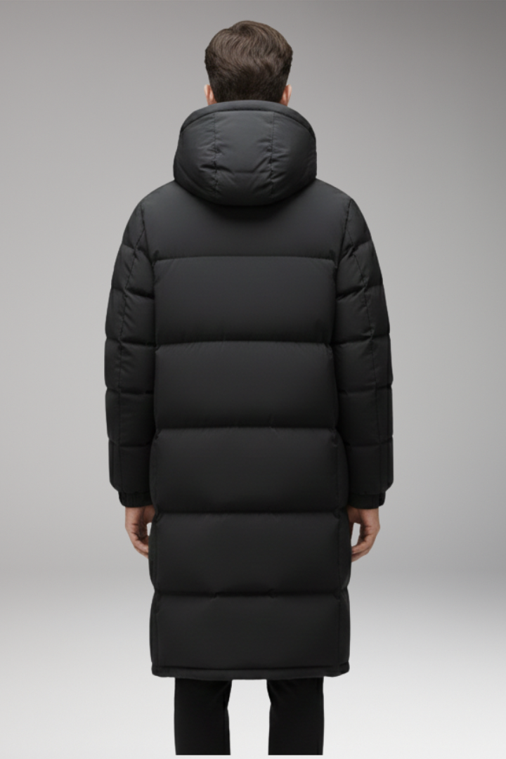Men's Long Jacket with Hood and Quilted Surface