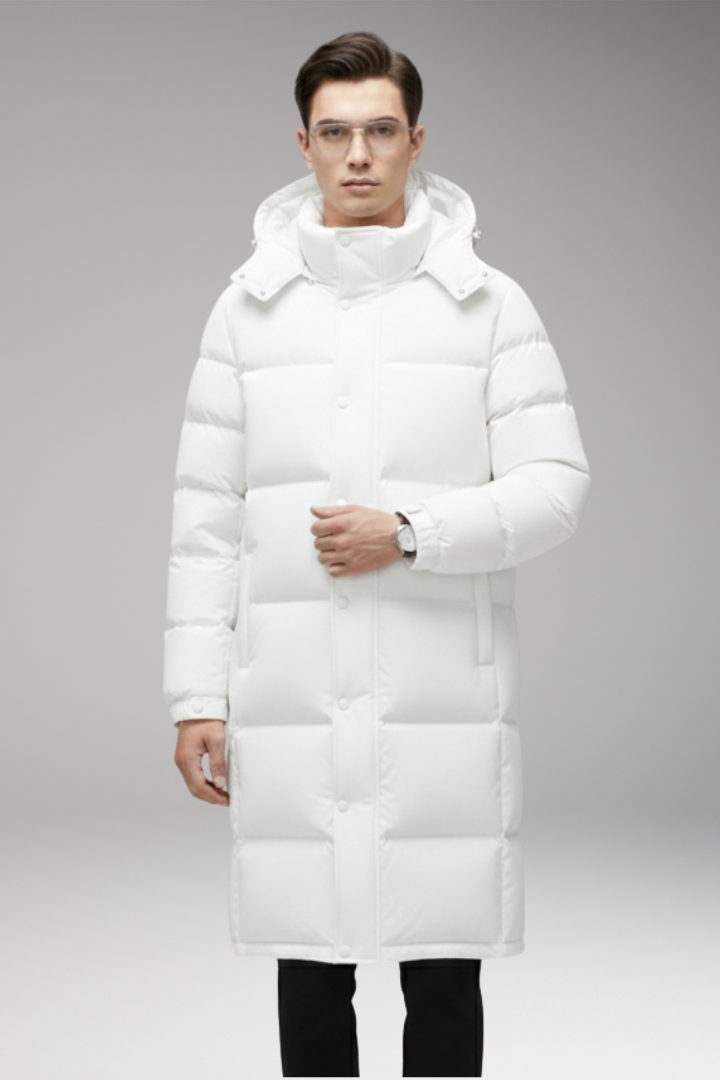 Men's Long Jacket with Hood and Quilted Surface