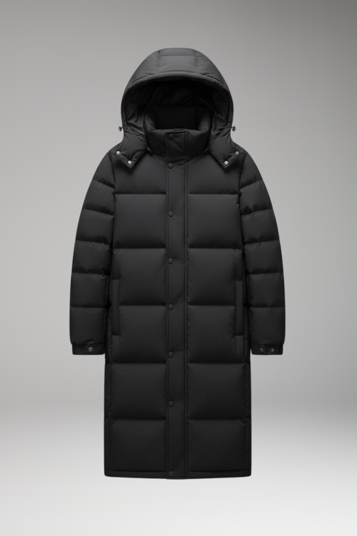 Men's Long Jacket with Hood and Quilted Surface