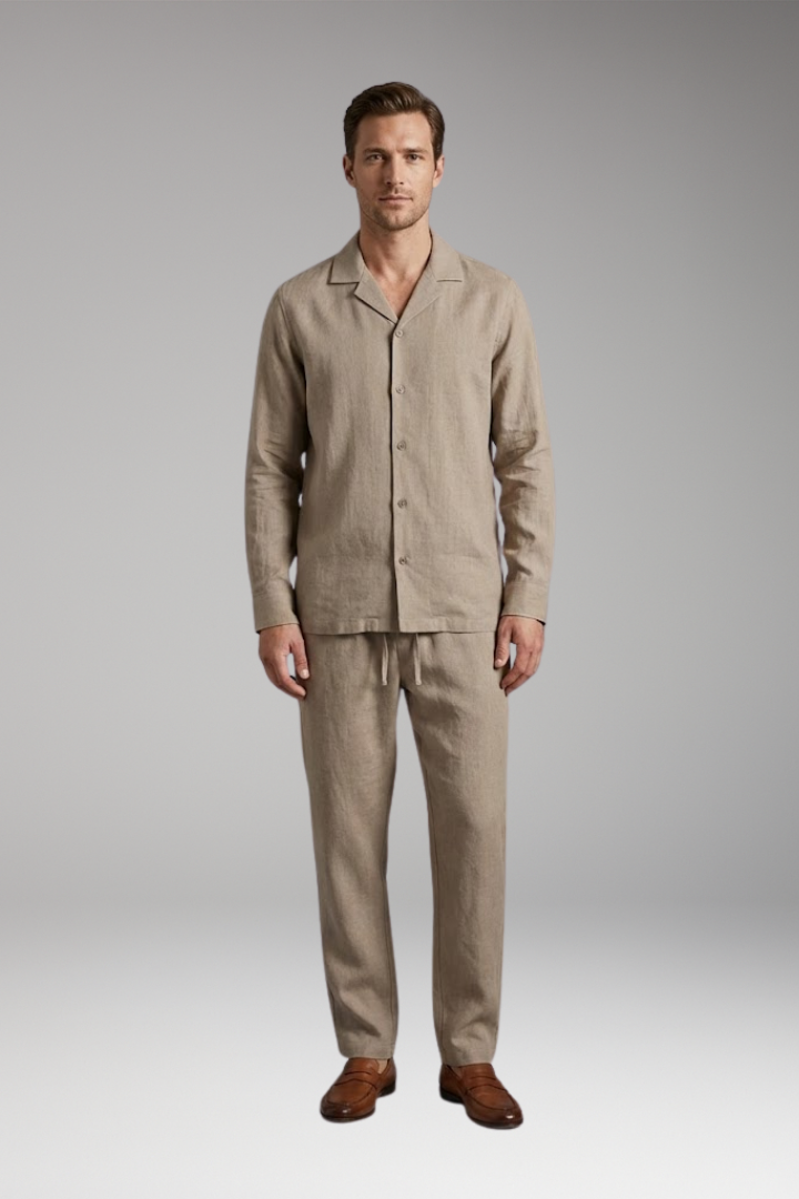 Men's Loungewear Set with Button-Down Shirt and Relaxed Fit Pants