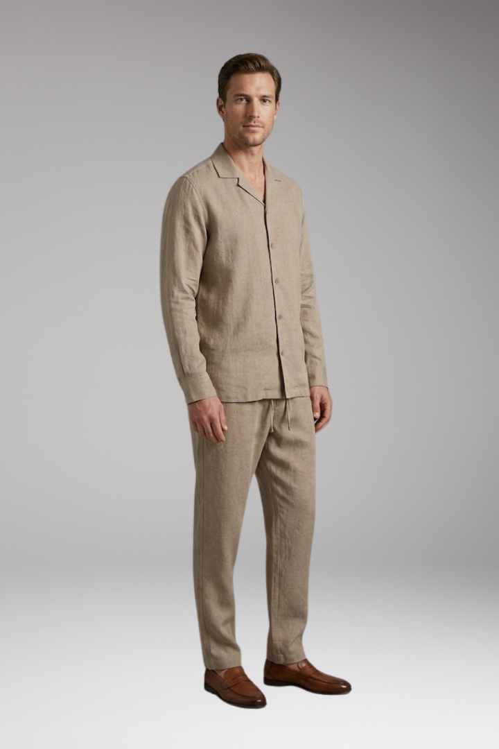 Men's Loungewear Set with Button-Down Shirt and Relaxed Fit Pants