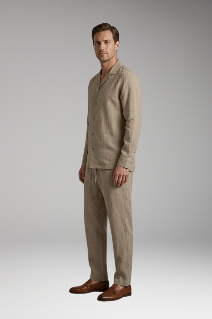 Men's Loungewear Set with Button-Down Shirt and Relaxed Fit Pants