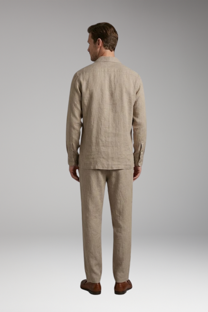Men's Loungewear Set with Button-Down Shirt and Relaxed Fit Pants