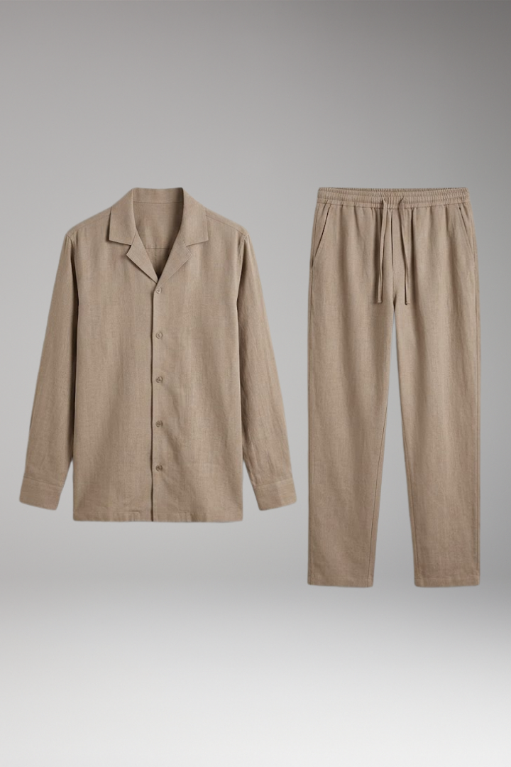Men's Loungewear Set with Button-Down Shirt and Relaxed Fit Pants