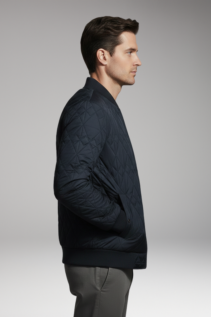 Men's Padded Bomber Jacket with Check Pattern and Side Pockets