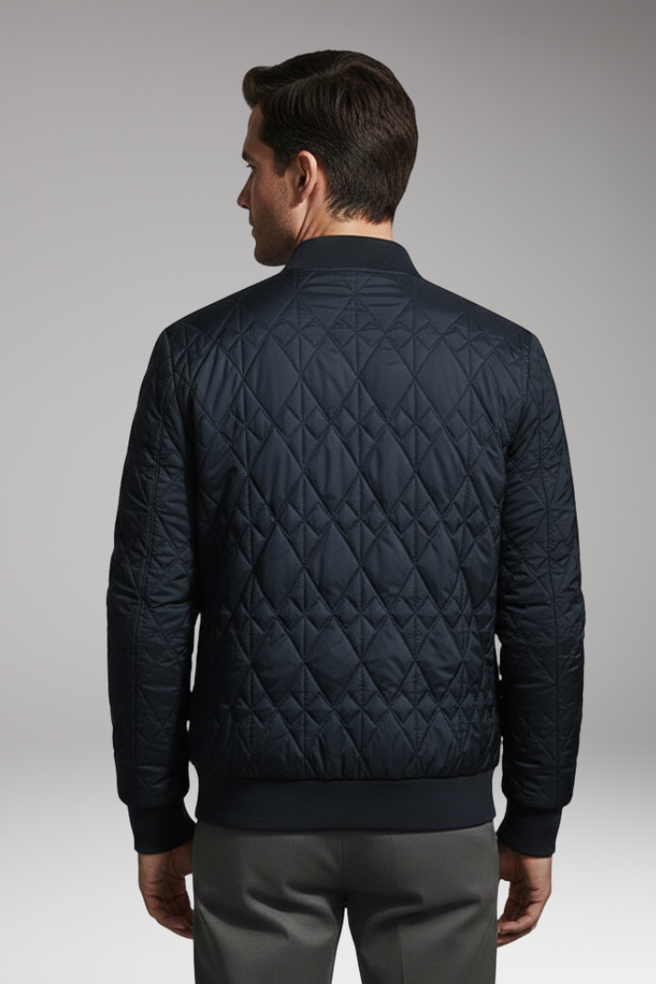 Men's Padded Bomber Jacket with Check Pattern and Side Pockets