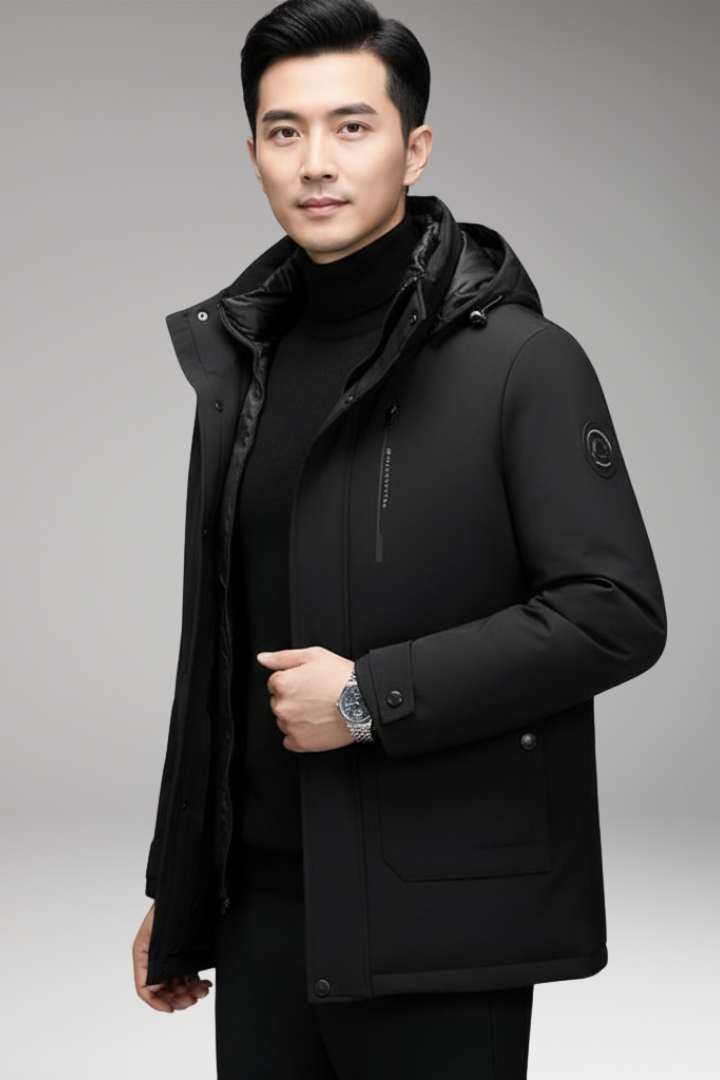 Men’s Padded Winter Coat with Zipper Closure and Two-Piece Design