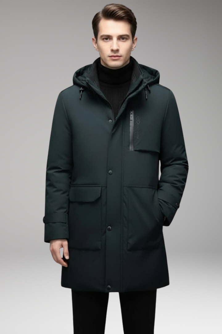 Men’s Padded Winter Coat with Zipper Closure and Two-Piece Design