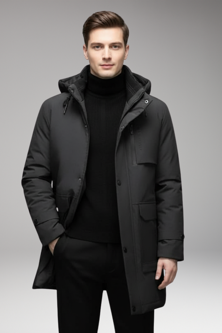 Men’s Padded Winter Coat with Zipper Closure and Two-Piece Design