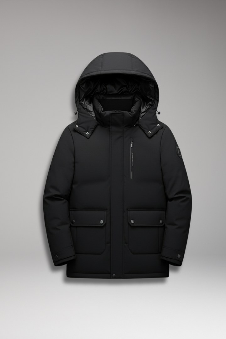 Men’s Padded Winter Coat with Zipper Closure and Two-Piece Design