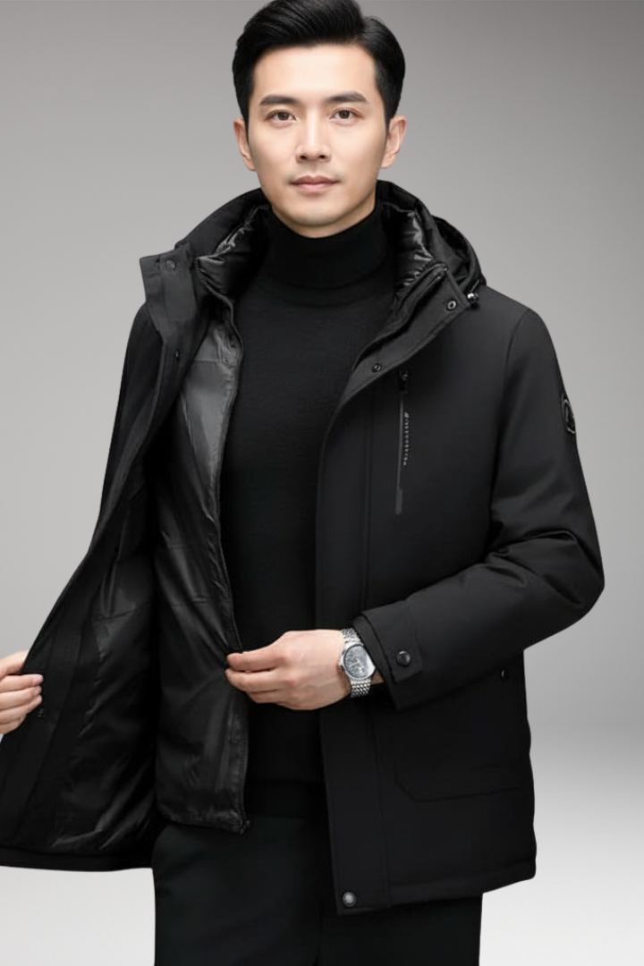 Men’s Padded Winter Coat with Zipper Closure and Two-Piece Design