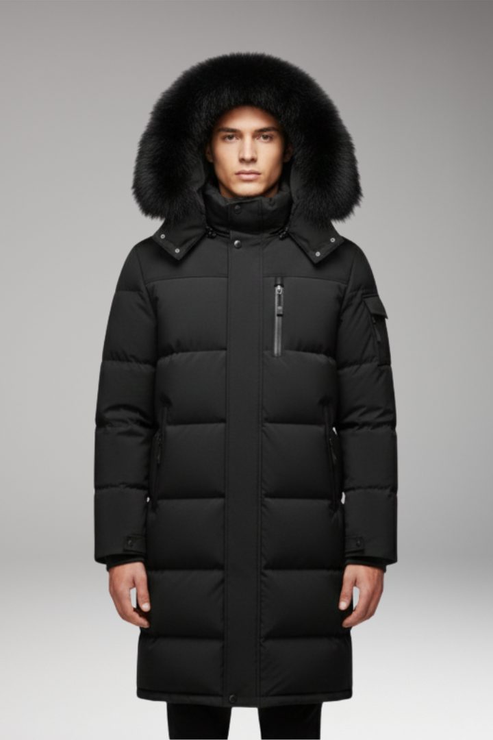 Men's Parka with Hood and Quilted Surface