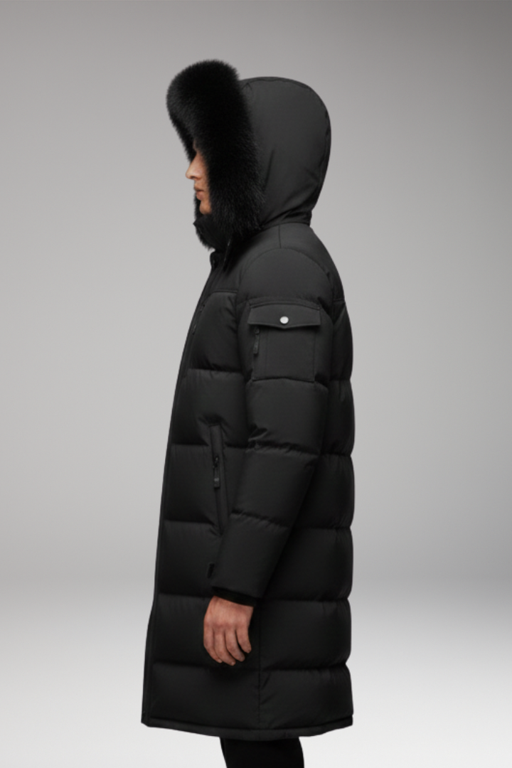 Men's Parka with Hood and Quilted Surface