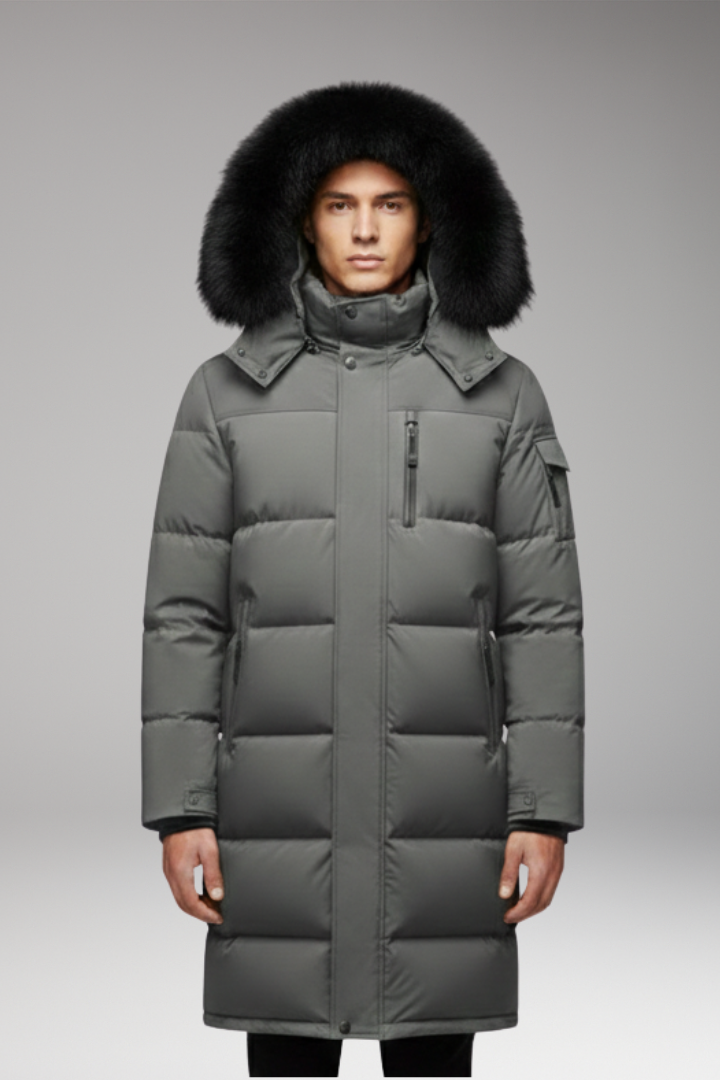 Men's Parka with Hood and Quilted Surface