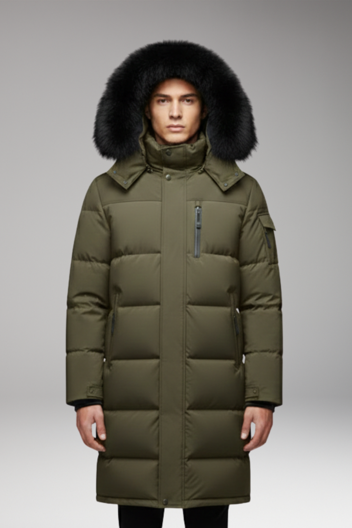 Men's Parka with Hood and Quilted Surface