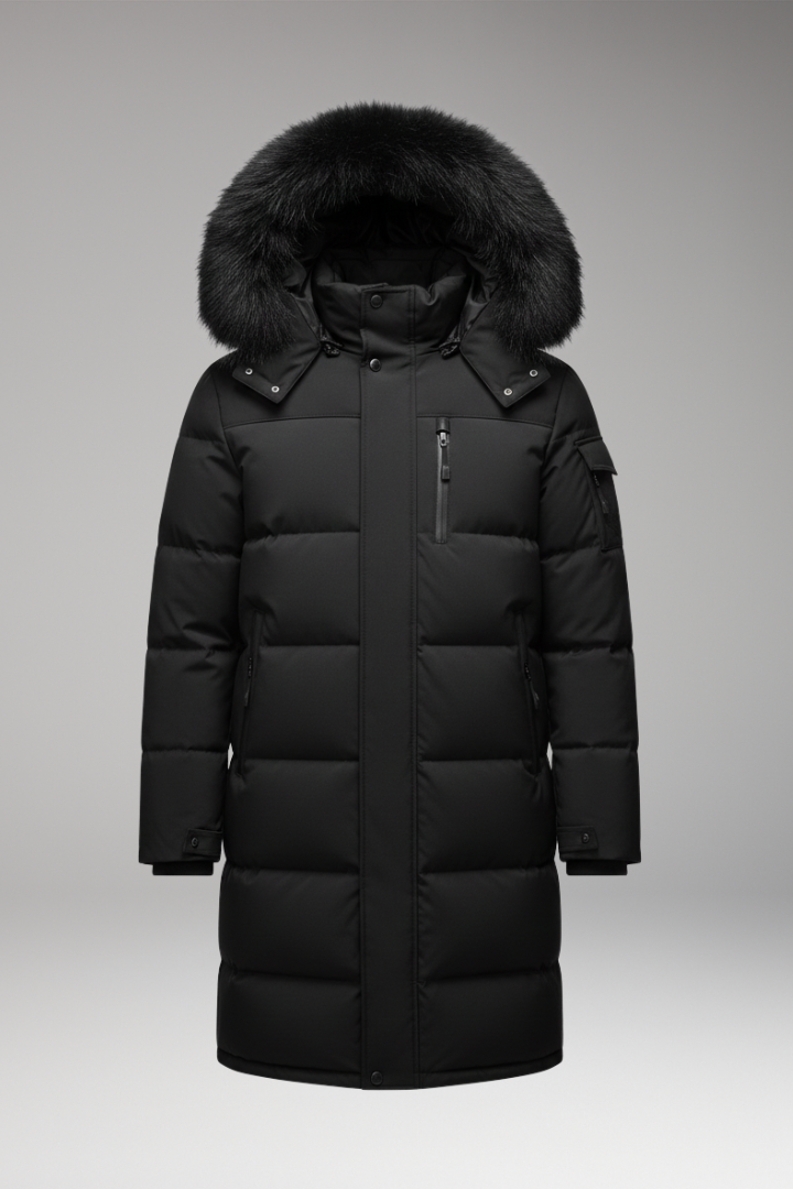 Men's Parka with Hood and Quilted Surface