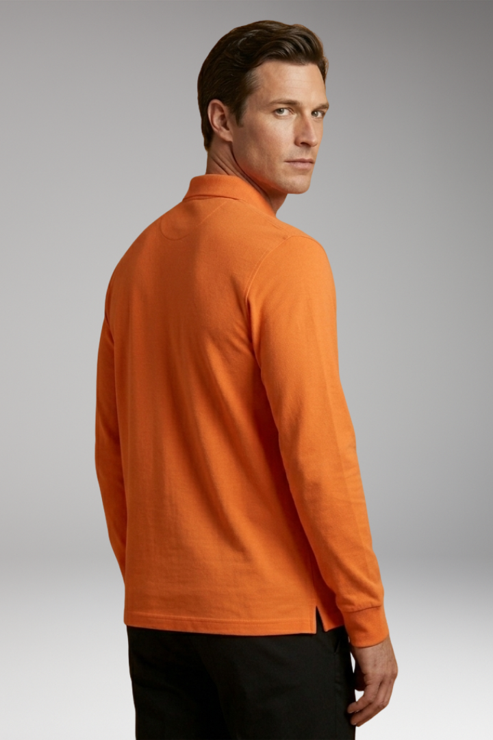 Men's Polo Shirt with Buttoned Collar and Long Sleeves