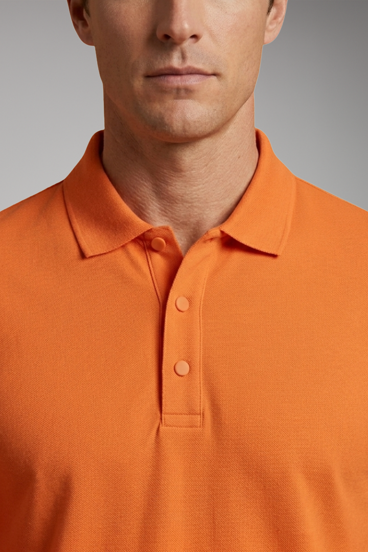 Men's Polo Shirt with Buttoned Collar and Long Sleeves