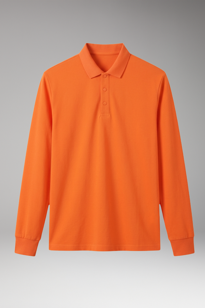 Men's Polo Shirt with Buttoned Collar and Long Sleeves