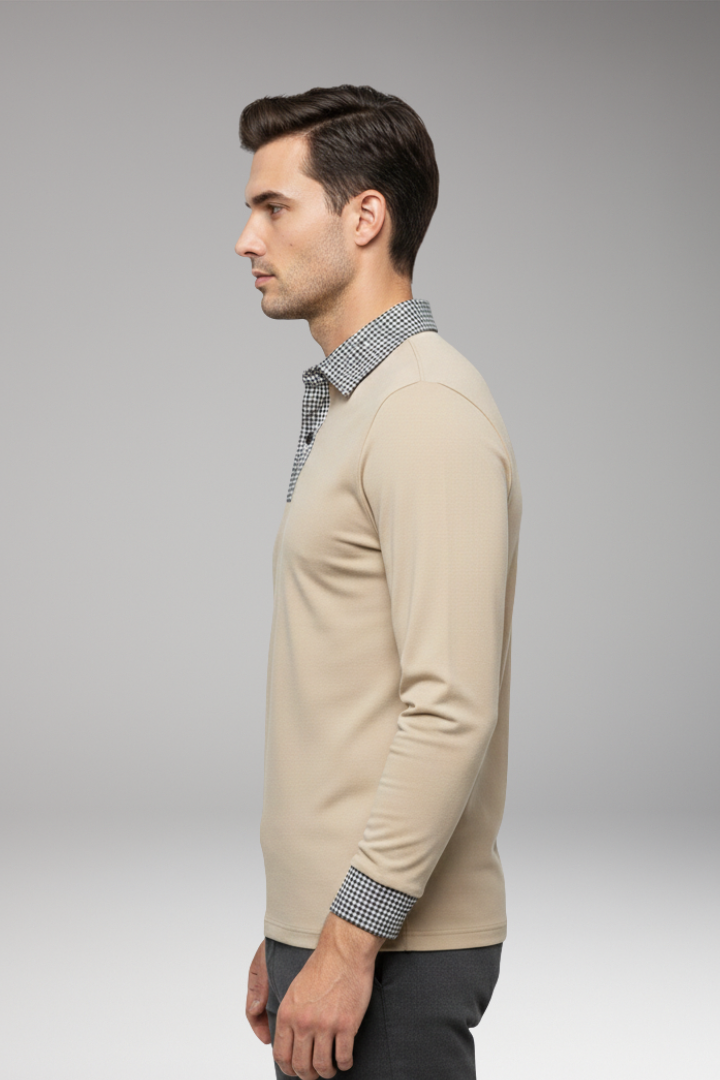 Men's Polo Shirt with Contrasting Collar and Woven Cuffs