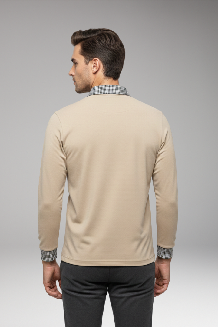 Men's Polo Shirt with Contrasting Collar and Woven Cuffs