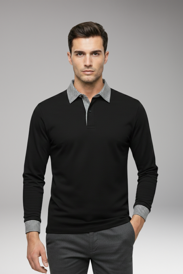 Men's Polo Shirt with Contrasting Collar and Woven Cuffs