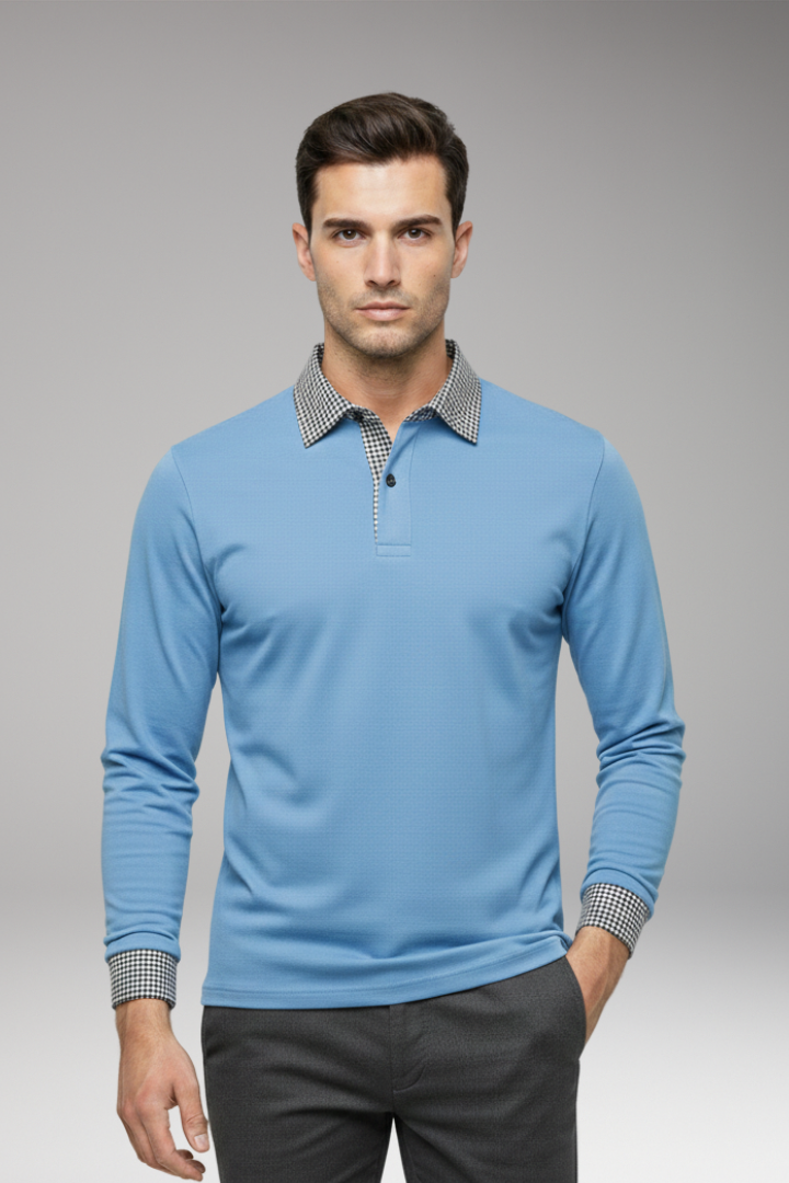 Men's Polo Shirt with Contrasting Collar and Woven Cuffs