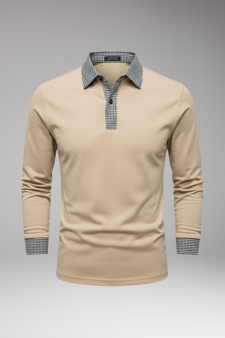 Men's Polo Shirt with Contrasting Collar and Woven Cuffs