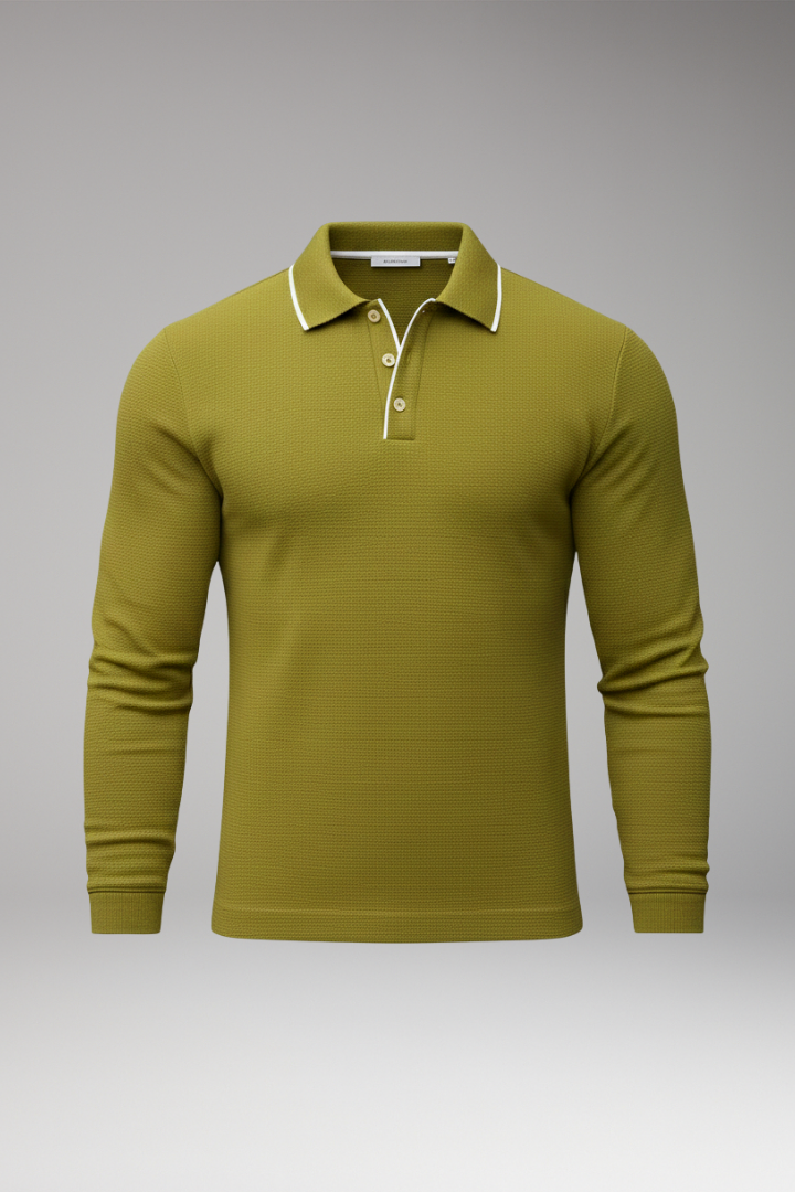 Men’s Polo Shirt with Lapel and Long Sleeves
