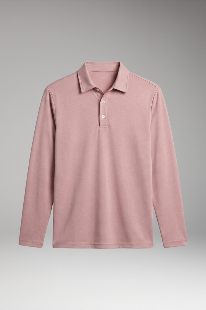 Men's Polo Shirt with Long Sleeves and Button Placket