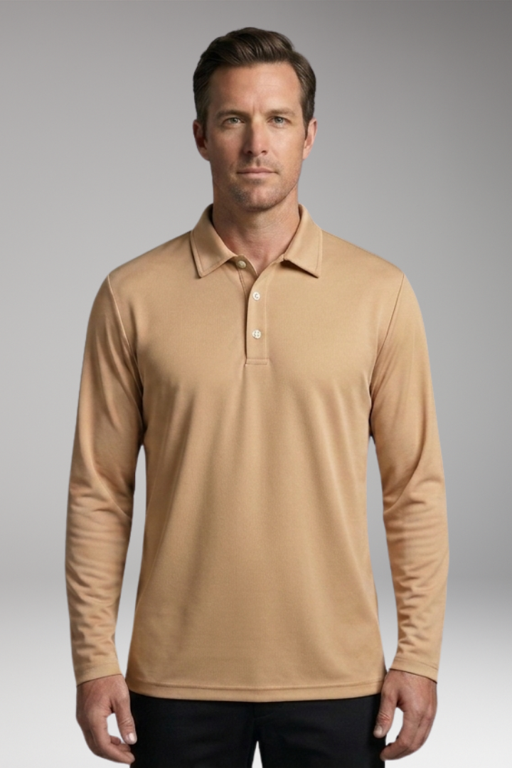 Men's Polo Shirt with Long Sleeves and Button Placket