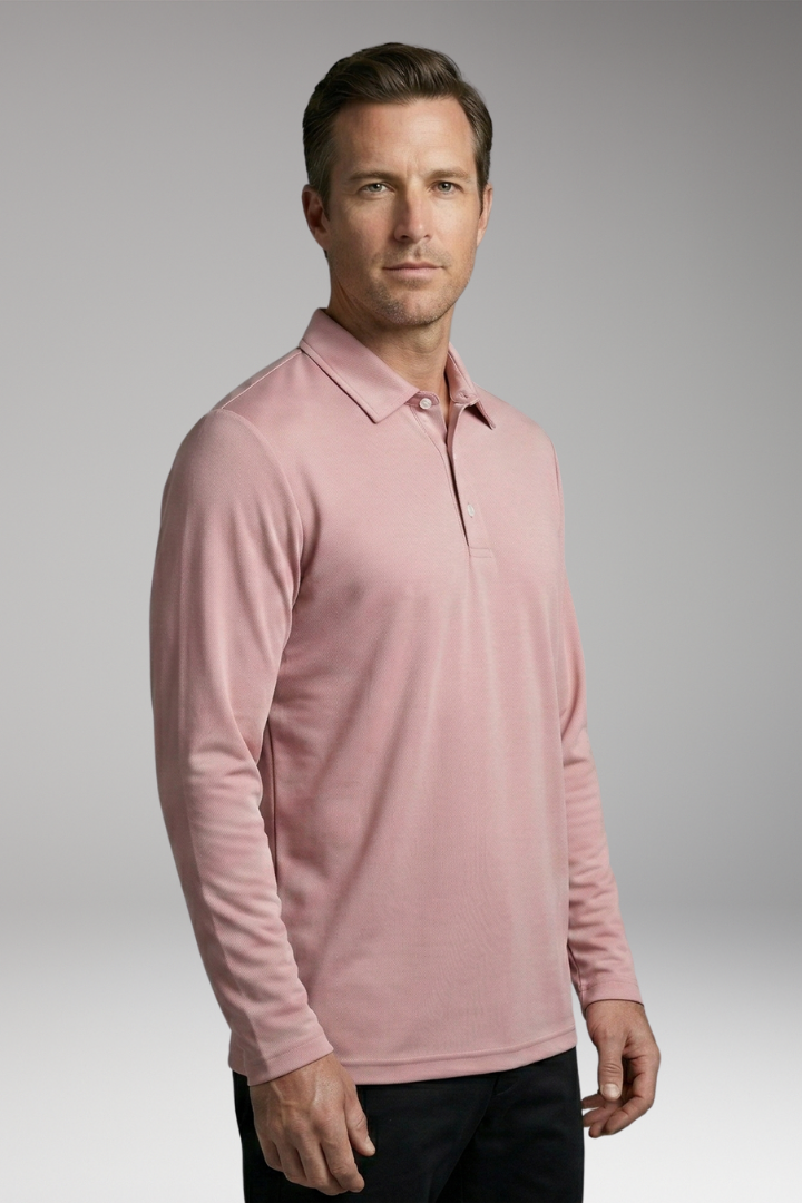 Men's Polo Shirt with Long Sleeves and Button Placket