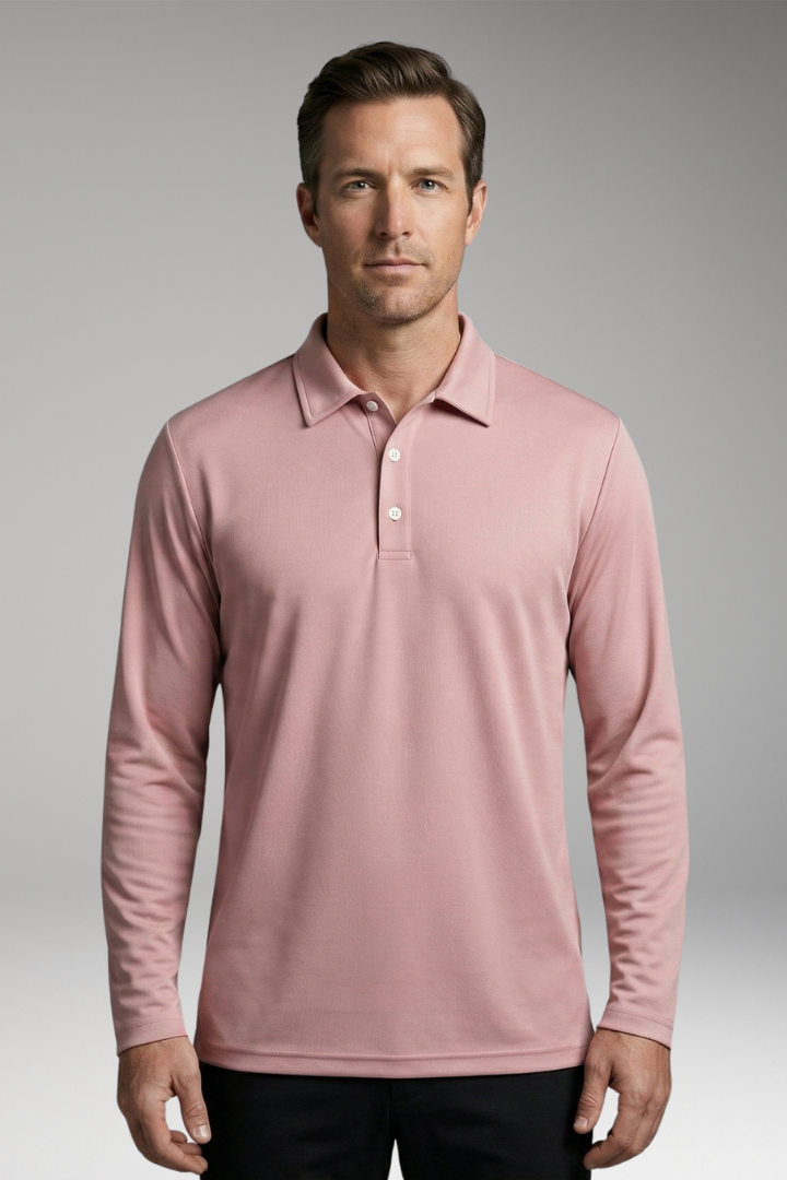 Men's Polo Shirt with Long Sleeves and Button Placket