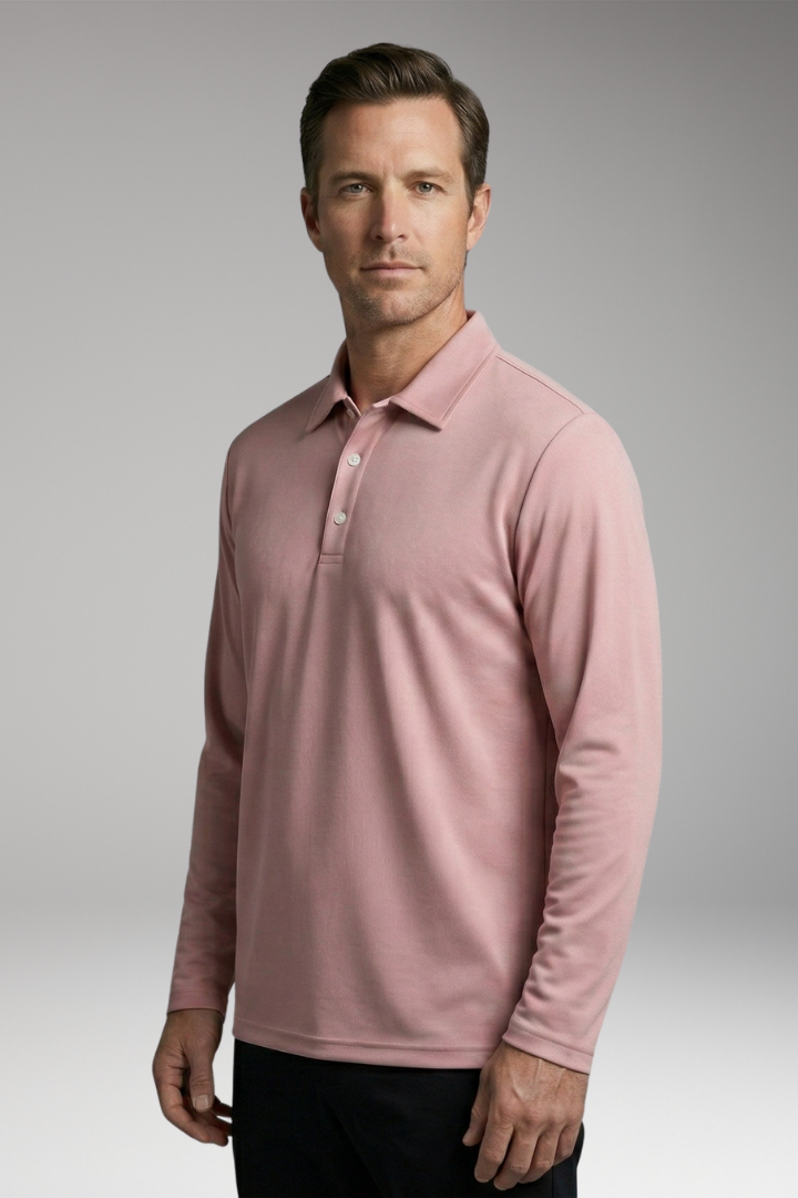 Men's Polo Shirt with Long Sleeves and Button Placket