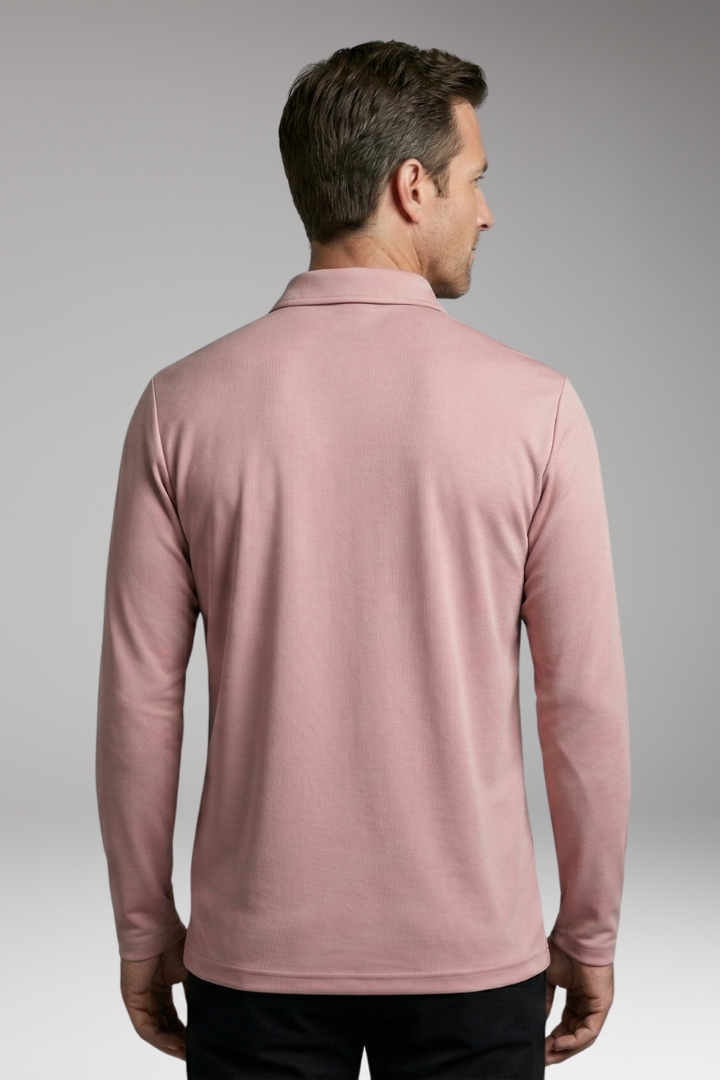 Men's Polo Shirt with Long Sleeves and Button Placket