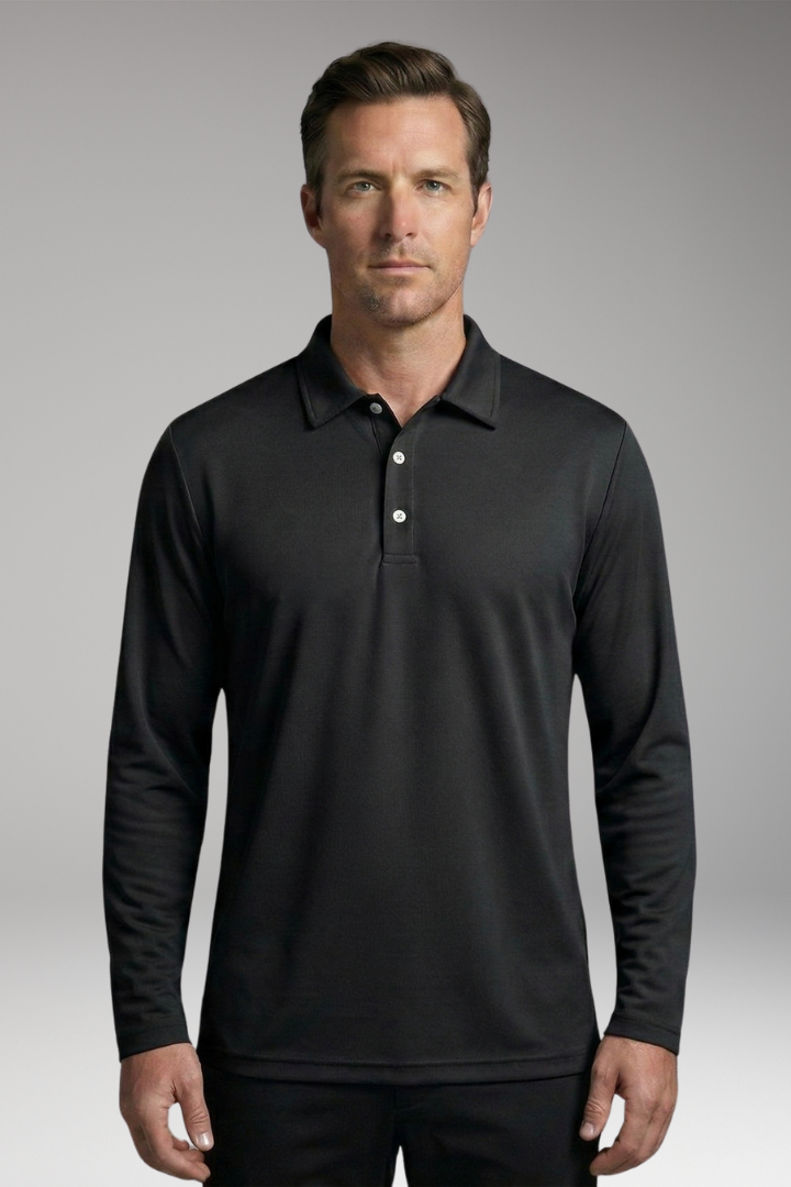 Men's Polo Shirt with Long Sleeves and Button Placket