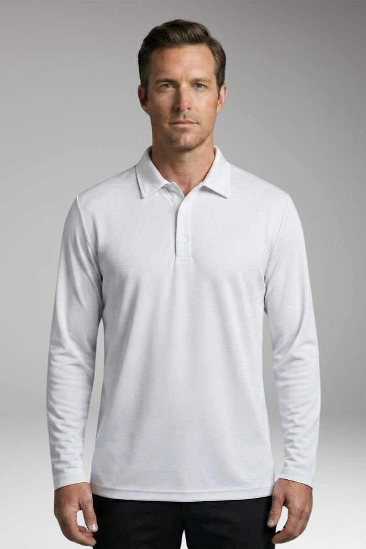 Men's Polo Shirt with Long Sleeves and Button Placket